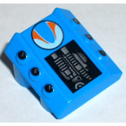 Brick, Modified 2 x 2 No Studs, Sloped with 6 Side Pistons Raised with Surfer Circle Logo, Machinery on Black Background Pattern