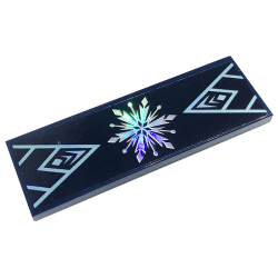 Tile 2 x 6 with Metallic Light Blue Snowflake and Ice Crystals on Dark Blue Background Pattern (Sticker) - Set 43197