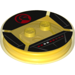 Dimensions Toy Tag 4 x 4 x 2/3 with 2 Studs and Trans-Orange Bottom with Red and White Light Panel and Knight Industries Logo on Black Background Pattern (Michael Knight) Dimensions Toy Tag 4 x 4 x 2/3 with 2 Studs and Trans-Orange Bottom with Red and White Light Panel and Knight Industries Logo on Black Background Pattern (Michael Knight)