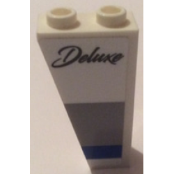 Slope, Inverted 75 2 x 1 x 3 with 'Deluxe' and Light Bluish Gray and Blue Stripe Pattern Model Left Side (Sticker) - Set 60182