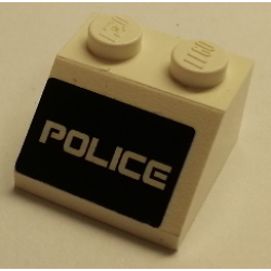 Slope 45 2 x 2 with White 'POLICE' on Black Background Pattern (Sticker) - Set 5973 Slope 45 2 x 2 with White 'POLICE' on Black Background Pattern (Sticker) - Set 5973