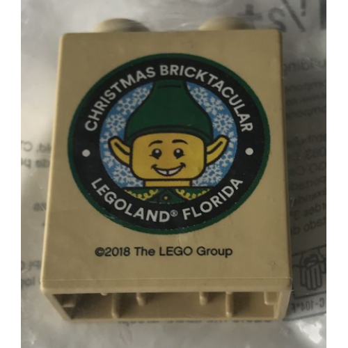 Деталь LEGO 4066pb544 Duplo, Brick 1 x 2 x 2 with Christmas Bricktacular 2018 LEGOLAND Florida Elf Pattern