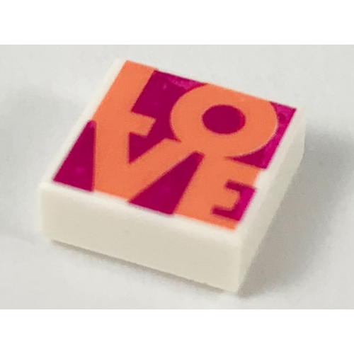 Деталь LEGO 3070pb147 Tile 1 x 1 with Coral 'LOVE' on Magenta Background Pattern