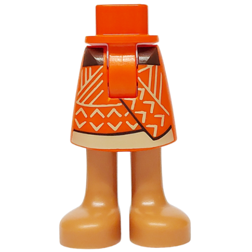 Деталь LEGO 109803c00pb05 Mini Doll Hips and Skirt Mid-Length with Molded Medium Nougat Legs and Printed Dark Brown and Tan Hem, Chevrons and Lines Pattern - Thick Hinge