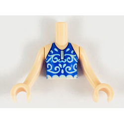 Torso Mini Doll Girl Blue Swimsuit Top with Light Aqua Filigree and Scalloped Waist Pattern, Light Nougat Arms with Hands