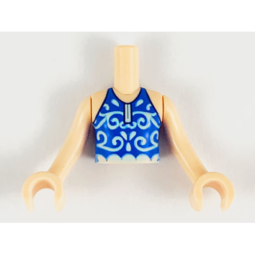Деталь LEGO FTGpb234c01 Torso Mini Doll Girl Blue Swimsuit Top with Light Aqua Filigree and Scalloped Waist Pattern, Light Nougat Arms with Hands