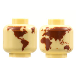 Minifigure, Head without Face with Reddish Brown Globe World Map without Japan and Hawaii Pattern