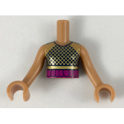 Torso Mini Doll Girl Black Top with Gold Mesh, Magenta Ruffle Pattern, Medium Nougat Arms with Hands