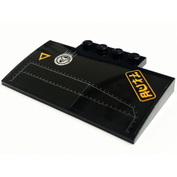 Slope, Curved 5 x 8 x 2/3 with 4 Studs with Orange Triangle, Ninjago Logogram 'FLOE', Fuel Filler Cap and Plates Pattern Model Right Side (Sticker) - Set 71736 Slope, Curved 5 x 8 x 2/3 with 4 Studs with Orange Triangle, Ninjago Logogram 'FLOE', Fuel Filler Cap and Plates Pattern Model Right Side (Sticker) - Set 71736