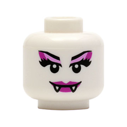 Minifigure, Head Alien Female Vampire with Magenta Lips, Fangs, and Bright Pink and Magenta Eye Shadow Pattern (BAM)