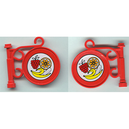 Деталь LEGO x222pb04 Road Sign Round on Pole with Ornate Top Attachment with Fruit Pattern on Both Sides (Stickers) - Set 3675