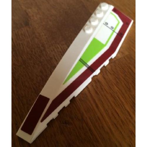 Деталь LEGO 42061pb20 Wedge 12 x 3 Left with Dark Red and Lime Pattern (Stickers) - Set 7679