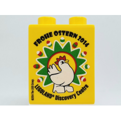 Duplo, Brick 1 x 2 x 2 with Frohe Ostern 2014 LEGOLAND Discovery Centre Pattern