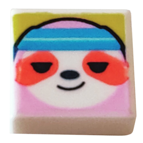 Деталь LEGO 3070pb251 Tile 1 x 1 with Bright Pink Sloth Head with Coral Spots and Dark Azure Headband on Yellow Background Pattern