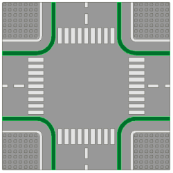 Baseplate, Road 32 x 32 7-Stud Crossroads with Road and Crosswalks Pattern Baseplate, Road 32 x 32 7-Stud Crossroads with Road and Crosswalks Pattern
