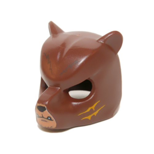 Деталь LEGO 18392pb08 Minifigure, Headgear Mask Bear with Black Nose, Medium Nougat Face and Orange Slash Marks Pattern