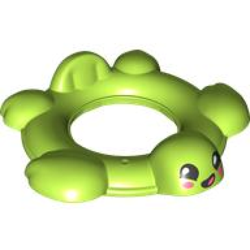 Деталь LEGO 3696pb01 Duplo Bath Toy 8 x 8 Floating Ring, Top - Turtle with Black Eyes, Coral Ovals on Cheeks, Lopsided Open Mouth Smile with Tongue Pattern