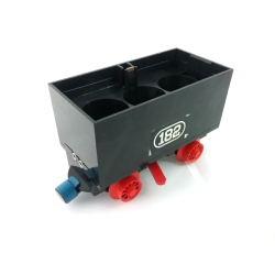 Train Battery Box Car with Two Contact Holes, Red Switch Lever, Blue and Red Magnets, and Red Wheels with '182' Pattern on Both Sides (Stickers) - Set 182