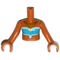 Torso Mini Doll Girl Medium Azure and Light Aqua Tube Top with Gold Necklace Pattern, Medium Nougat Arms with Hands