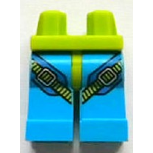 Деталь LEGO 970c153pb03 Hips and Dark Azure Legs with Blue and Lime Parachute Harness Straps and Silver Buckles Pattern