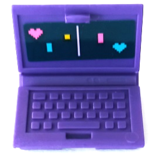 Деталь LEGO 62698pb23 Minifigure, Utensil Computer Laptop with Pong Video Game Screen, Dark Pink and Medium Azure Hearts and Rectangles, Yellow Square and White Line Pattern (Sticker) - Set 41450