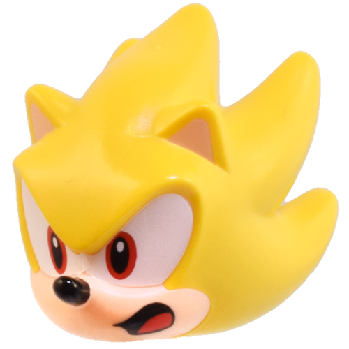 Деталь LEGO 105028pb01 Minifigure, Head, Modified Hedgehog, Super Sonic with Molded Light Nougat Face and Inner Ears and Printed Red Eyes on White Background, Black Nose and Open Mouth with Tongue Pattern