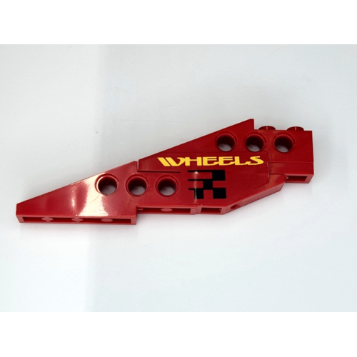 Деталь LEGO BA297pb01 Stickered Assembly 10 x 1 x 3 with Yellow 'WHEELS' and Black Checkered Pattern on Both Sides (Stickers) - Set 8440 - 1 Plate 1 x 2, 1 Slope, Inverted 33 3 x 1, 2 Technic Slope 6 x 1 x 1 2/3