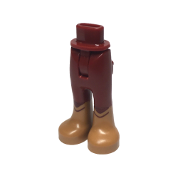 Mini Doll Hips and Trousers with Back Pockets with Molded Medium Nougat Lower Legs / Boots and Printed Dark Red Curved Lines Pattern - Thin Hinge