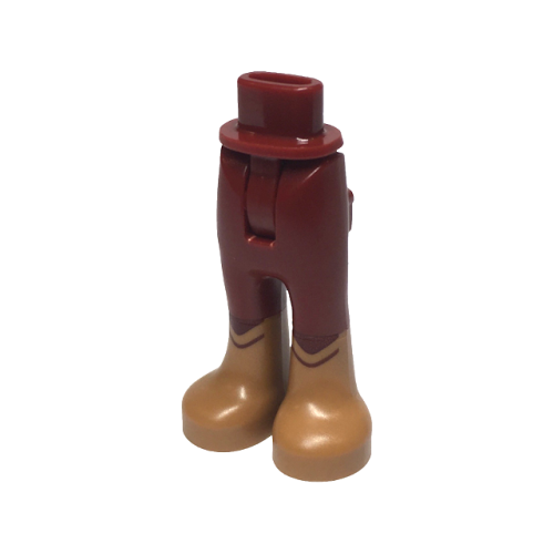 Деталь LEGO 67072c00pb009 Mini Doll Hips and Trousers with Back Pockets with Molded Medium Nougat Lower Legs / Boots and Printed Dark Red Curved Lines Pattern - Thin Hinge