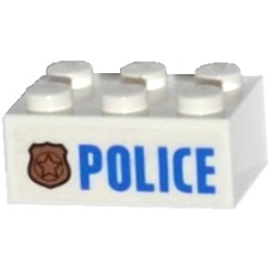 Brick 2 x 3 with Police Copper Star Badge and Blue 'POLICE' Pattern (Sticker) - Set 60130 Brick 2 x 3 with Police Copper Star Badge and Blue 'POLICE' Pattern (Sticker) - Set 60130