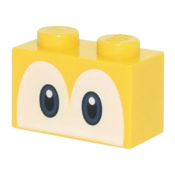 Brick 1 x 2 with Dark Blue and Black Eyes on White Background Pattern (Super Mario Yoshi) - Yellow Brick 1 x 2 with Dark Blue and Black Eyes on White Background Pattern (Super Mario Yoshi) - Yellow