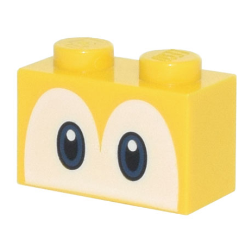 Деталь LEGO 3004pb206 Brick 1 x 2 with Dark Blue and Black Eyes on White Background Pattern (Super Mario Yoshi) - Yellow