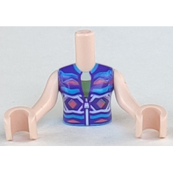 Torso Mini Doll Girl Dark Purple, Dark Pink and Dark Azure Sleeveless Jacket with Zipper Pattern, Light Nougat Arms with Hands