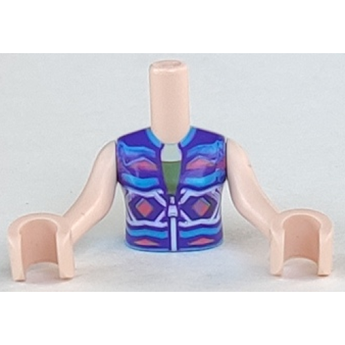Деталь LEGO FTGpb276c01 Torso Mini Doll Girl Dark Purple, Dark Pink and Dark Azure Sleeveless Jacket with Zipper Pattern, Light Nougat Arms with Hands