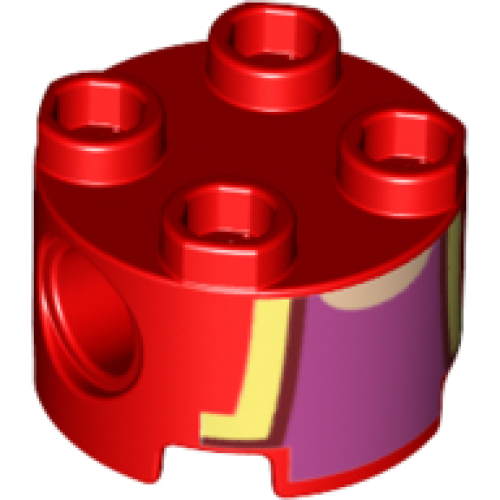 Деталь LEGO 17485pb006 Brick, Round 2 x 2 with Pin Holes with Vest Open with Bright Light Yellow and Dark Red Trim over Dark Pink Shirt, Light Nougat Neck Pattern (Super Mario Toadette Torso)