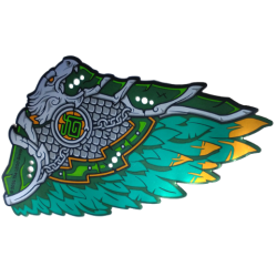 Plastic Part for Set 80056 - Dragon Wing Right with Silver and Dark Green Head, Chains, and Armor, Dark Turquoise and Orange Feathers Pattern
