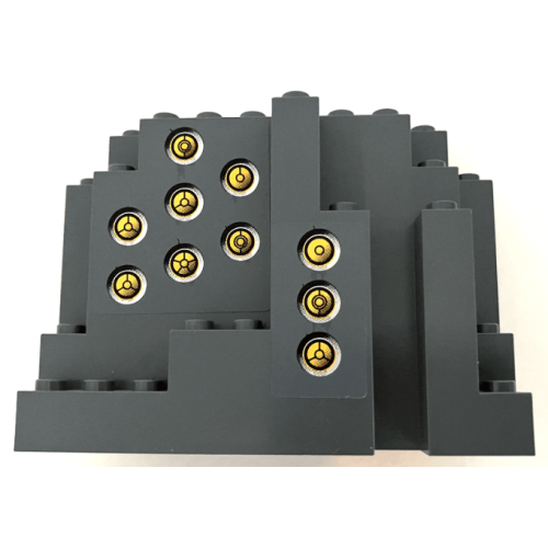 Деталь LEGO 6082pb09 Rock Panel 4 x 10 x 6 Rectangular (BURP) with 10 Yellow Circles with Bionicle Code Pattern (Stickers) - Set 8769