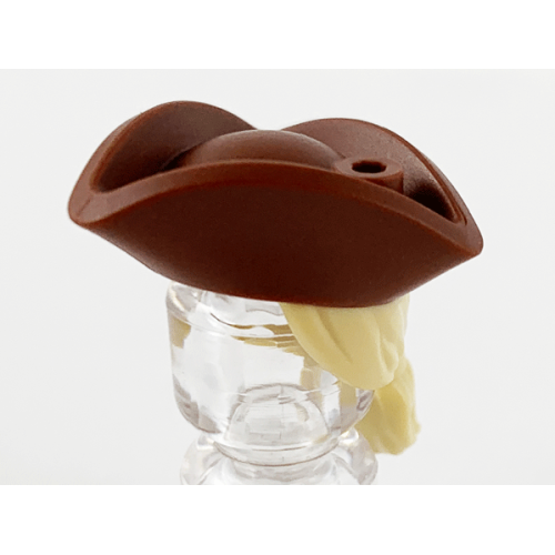 Деталь LEGO 67043pb02 Minifigure, Hair Combo, Hair with Hat, Long Hair with Ponytail and Molded Reddish Brown Pirate Tricorne Hat Pattern