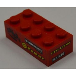 Brick 2 x 4 with 'SPHERE', 'SUBSOUND LIMITER' and 'POWER' on Left Side and 'FOLLOW' and 'RAIZR' on End Pattern (Stickers) - Set 8186