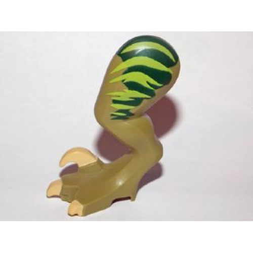 Деталь LEGO 98071pb02 Dinosaur Leg Large (Rear) Raptor Left with Pin with Tan Claws and Lime Stripes over Dark Green Pattern