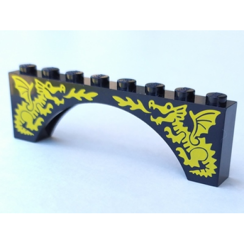Деталь LEGO 3308pb01 Arch 1 x 8 x 2 with Two Yellow Dragons Pattern