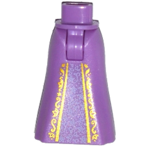 Деталь LEGO 15875c00pb014 Mini Doll Hips and Skirt Full Length with Gold Trim and Lavender Lace Pattern - Thick Hinge