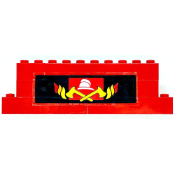 Stickered Assembly 12 x 2 x 3 with Yellow Crossed Axes, White Fire Helmet and Classic Fire Logos Pattern (Sticker) - Set 6385 - 2 Brick 1 x 2, 1 Brick 1 x 4, 1 Brick 1 x 6, 2 Brick 1 x 8, 1 Slope, Inverted 45 2 x 2 with Flat Bottom Pin