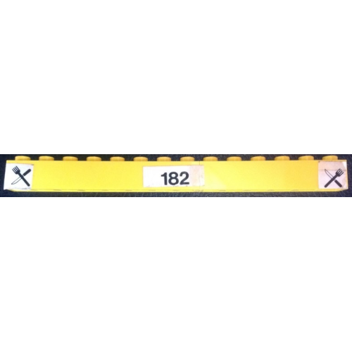 Деталь LEGO BA192pb01 Stickered Assembly 14 x 1 x 1 with Black Knife, Fork and Number 182 on White Background Pattern (Stickers) - Set 182 - 1 Brick 1 x 6, 1 Brick 1 x 8