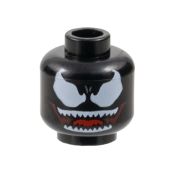 Minifigure, Head Alien Large White Eyes and Wide Dark Red Open Mouth Smile with Sharp Teeth Parted and Red Tongue Pattern