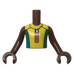 Torso Mini Doll Boy Yellow and Dark Turquoise Wetsuit with Coral Zipper and Dolphin / Whale Logo on Back Pattern, Reddish Brown Arms with Hands