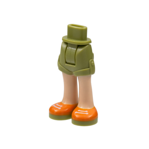 Деталь LEGO 11202c00pb14 Mini Doll Hips and Shorts Folded Hem with Light Nougat Legs and Orange Shoes with White Laces and Olive Green Soles Pattern - Thick Hinge