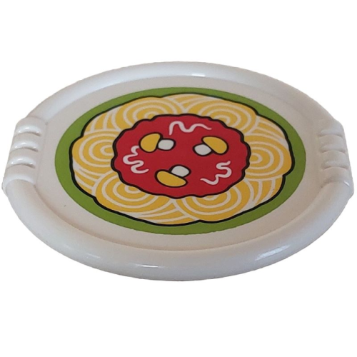 Деталь LEGO 27372pb14 Duplo Utensil Disk with Red Tomato Sauce, Yellow Mushrooms, and Spaghetti Pasta on Lime Background Pattern