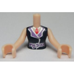 Torso Mini Doll Woman Dark Blue Blouse Top with Open Collar and Belt Pattern, Light Nougat Arms with Hands