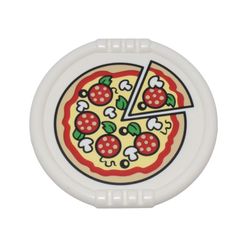 Деталь LEGO 27372pb06 Duplo Utensil Disk with Pizza with Pepperoni, Mushrooms, Basil, and Black Olives Pattern
